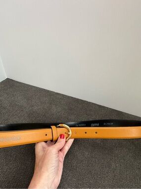 PHARD Women's Tan Basic Belt Logo Accent Gold Buckle 45" in Length